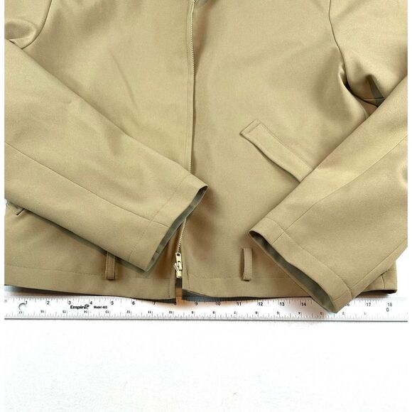 Mediterranea‎ Tan Fill Zip Plaid Lining Collared Jacket Made in Italy Women's L - Picture 10 of 12